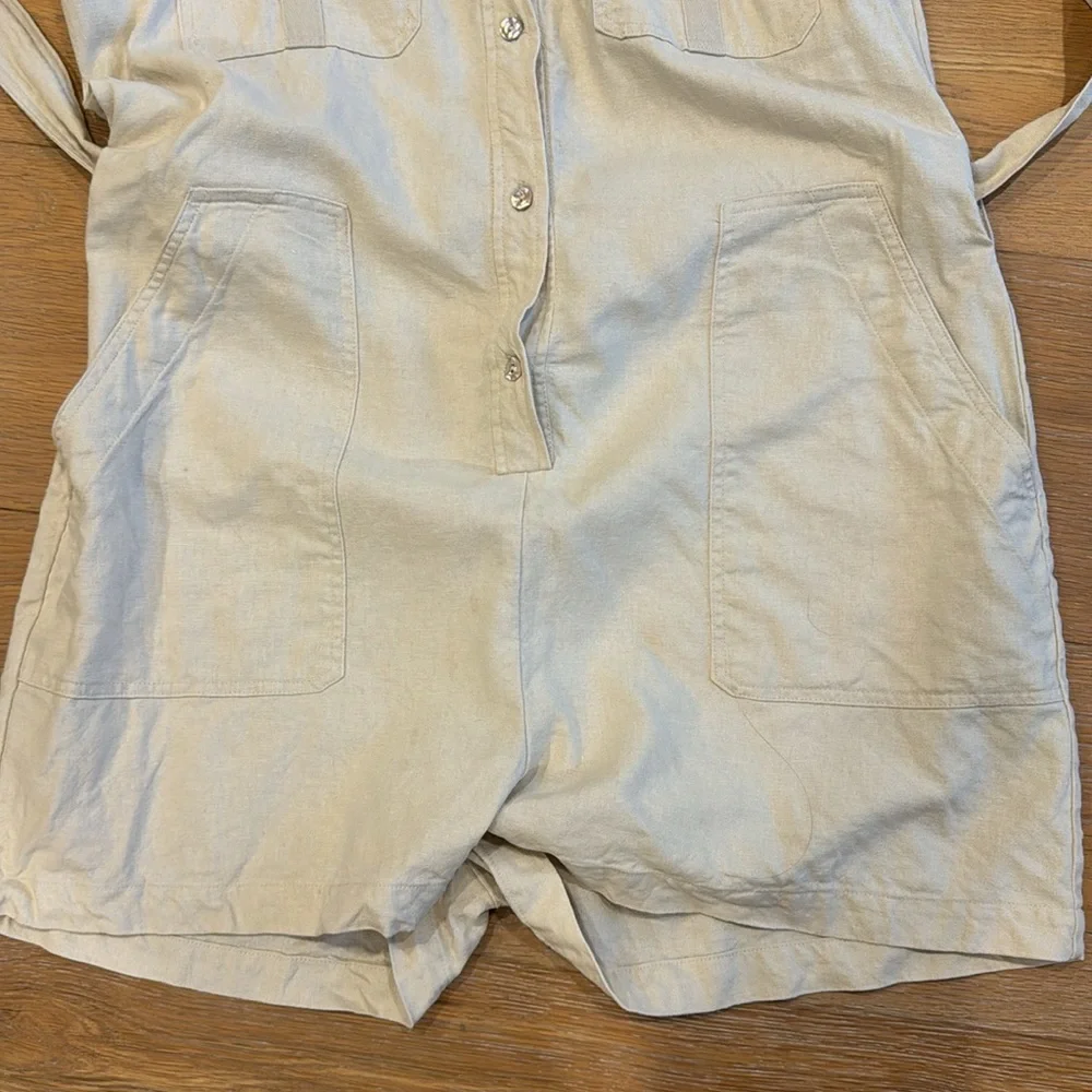 ZARA BELTED LINEN BLEND SHORT JUMPSUIT